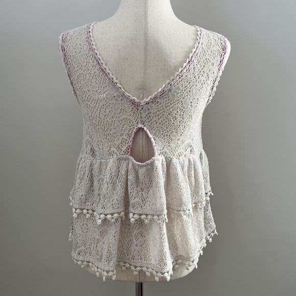 Free People Top Womens XS Ivory Crochet Lace Boho Cottagecore Fairycore Y2K - Picture 2 of 8